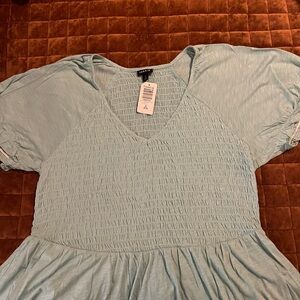 Torrid Light Blue Smocked Peplum Blouse